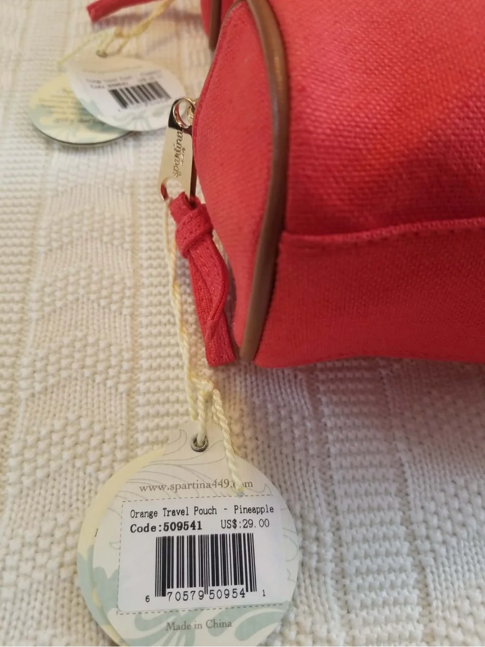 2 Spartina 449 Coral Orange Travel Pouch with Gold Hardware